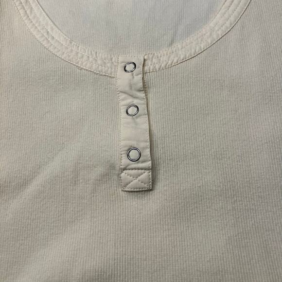 &Merci Cream Puff Sleeve Top M Henley Rib Knit Stretch Romantic Cottagecore - Picture 3 of 13